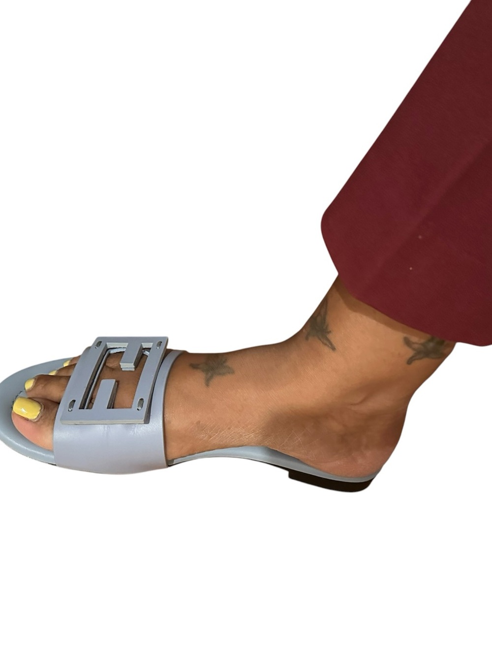 Fendi FF Baguette Baby Blue Leather Sandal Slides. Authentic! - Picture 9 of 12